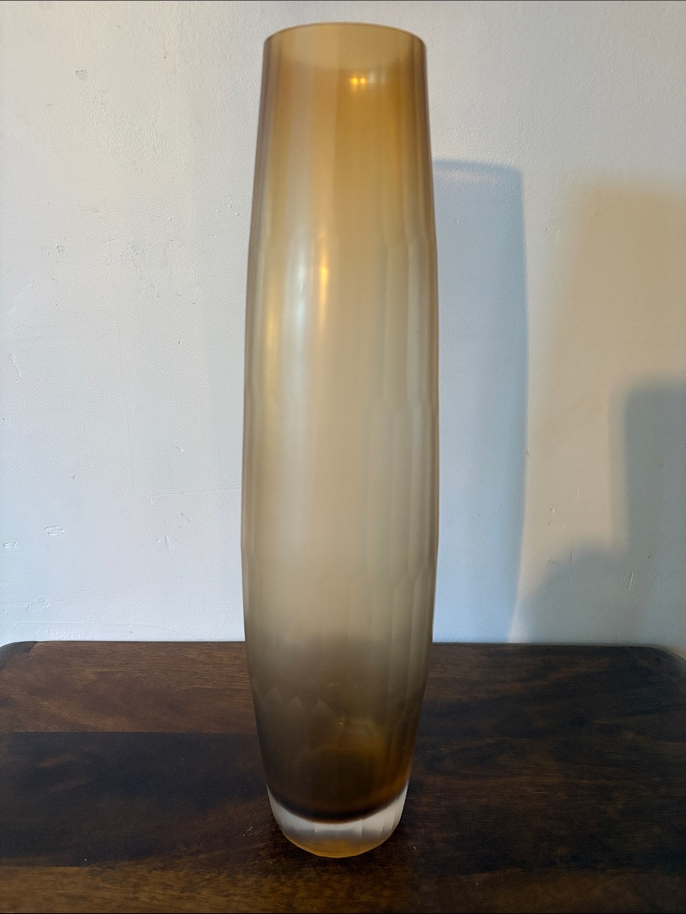 Vintage Murano Art Glass Battuto Cut Vase Light Amber Mid-Century Modern